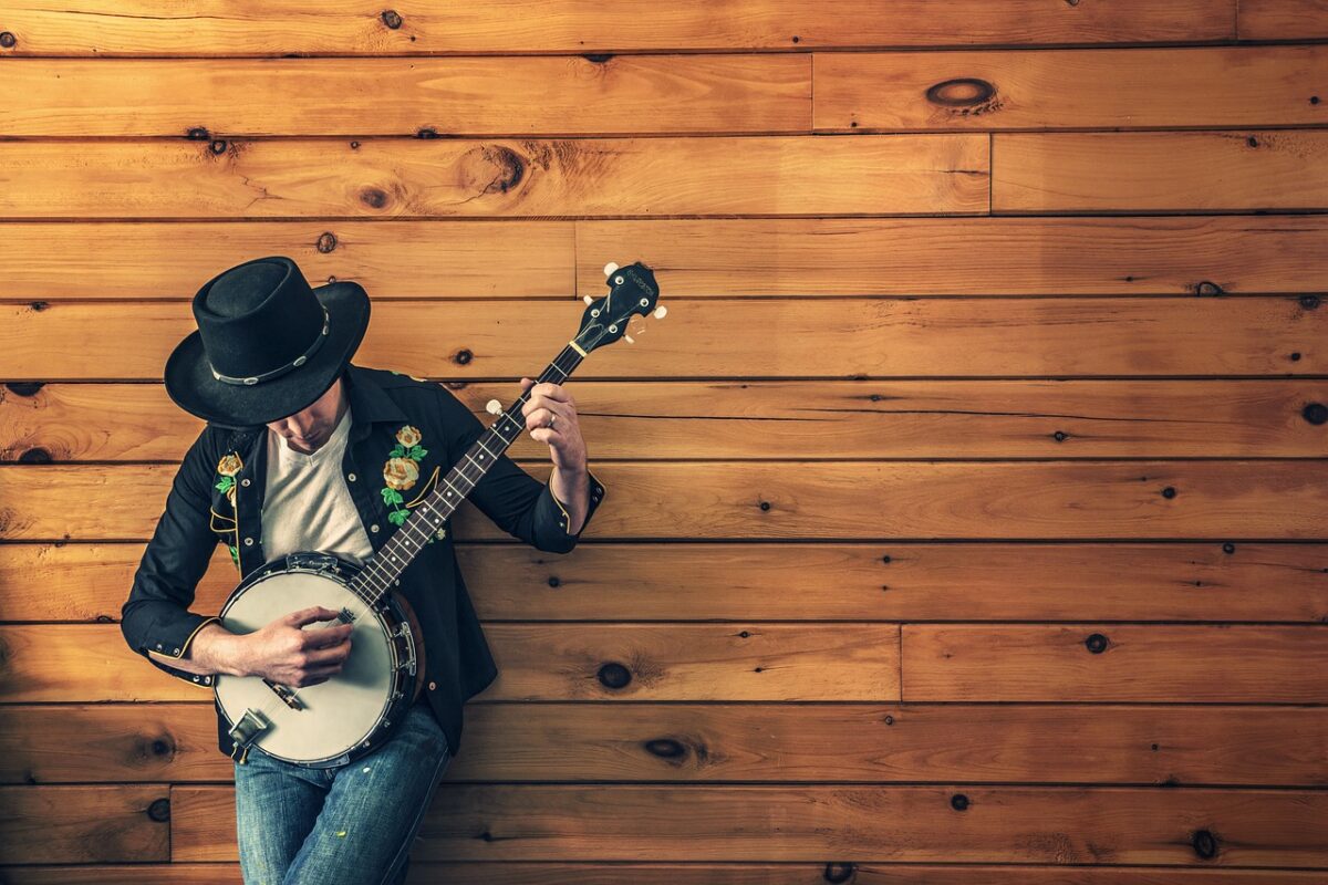 A five string banjo with a resonator