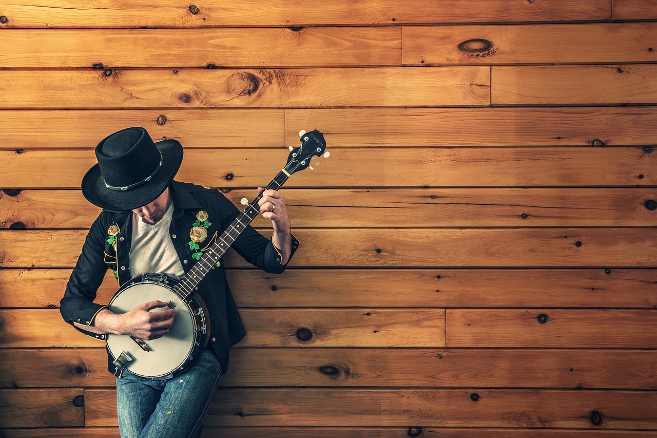 A five string banjo with a resonator
