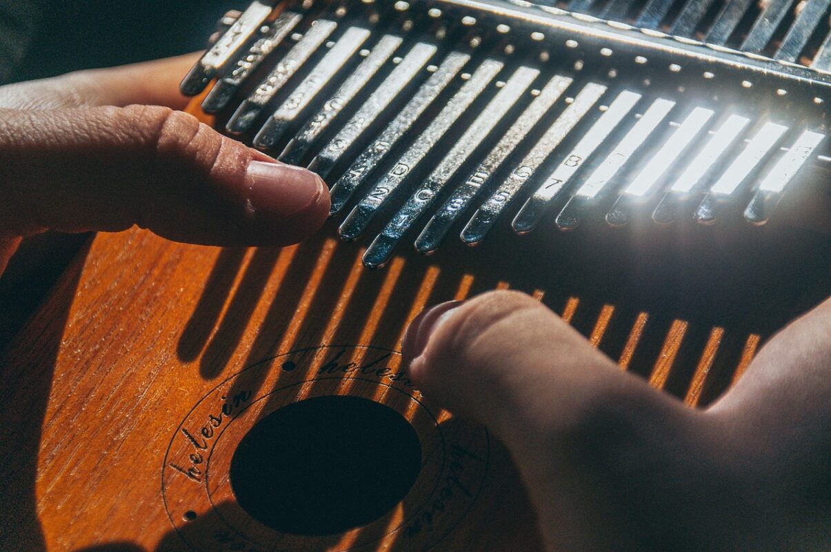 A wooden kalimba thumb piano