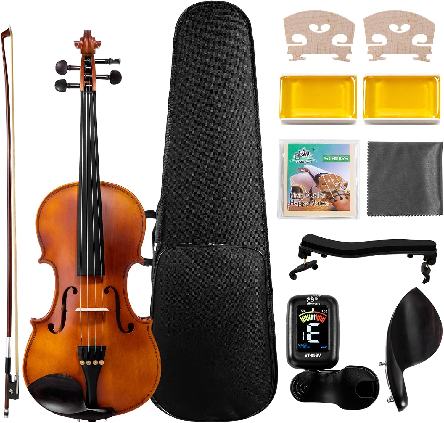 ENO MUSIC 4/4 Full Size Violin Kit for Beginners and Adults with Violin Rosin Bow and Hard Case All the Stringed Musical Instruments Accessories Included ENO MUSIC 4/4 Full Size Violin Kit for Beginners and Adults with Violin Rosin Bow and Hard - Image 1