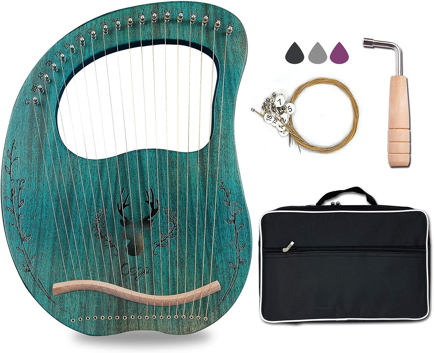 Lyre Harp, 19 Metal Strings Maple Saddle Mahogany Body Lyra Harp with Bag key included Lyre Harp, 19 Metal Strings Maple Saddle Mahogany Body Lyra Harp with Bag key included - Image 1