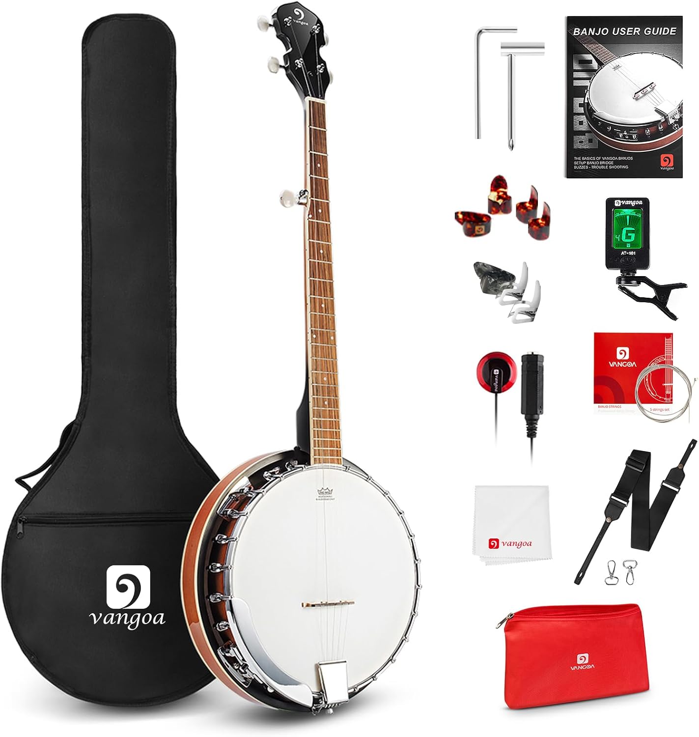 Vangoa Banjo 5 String Full Size Banjos Set with Resonator, Remo Head, Beginner Banjo Kit with Closed Back, Premium Accessories for Adults, Teenager Vangoa Banjo 5 String Full Size Banjos Set with Resonator, Remo Head, Beginner Banjo Kit - Image 1
