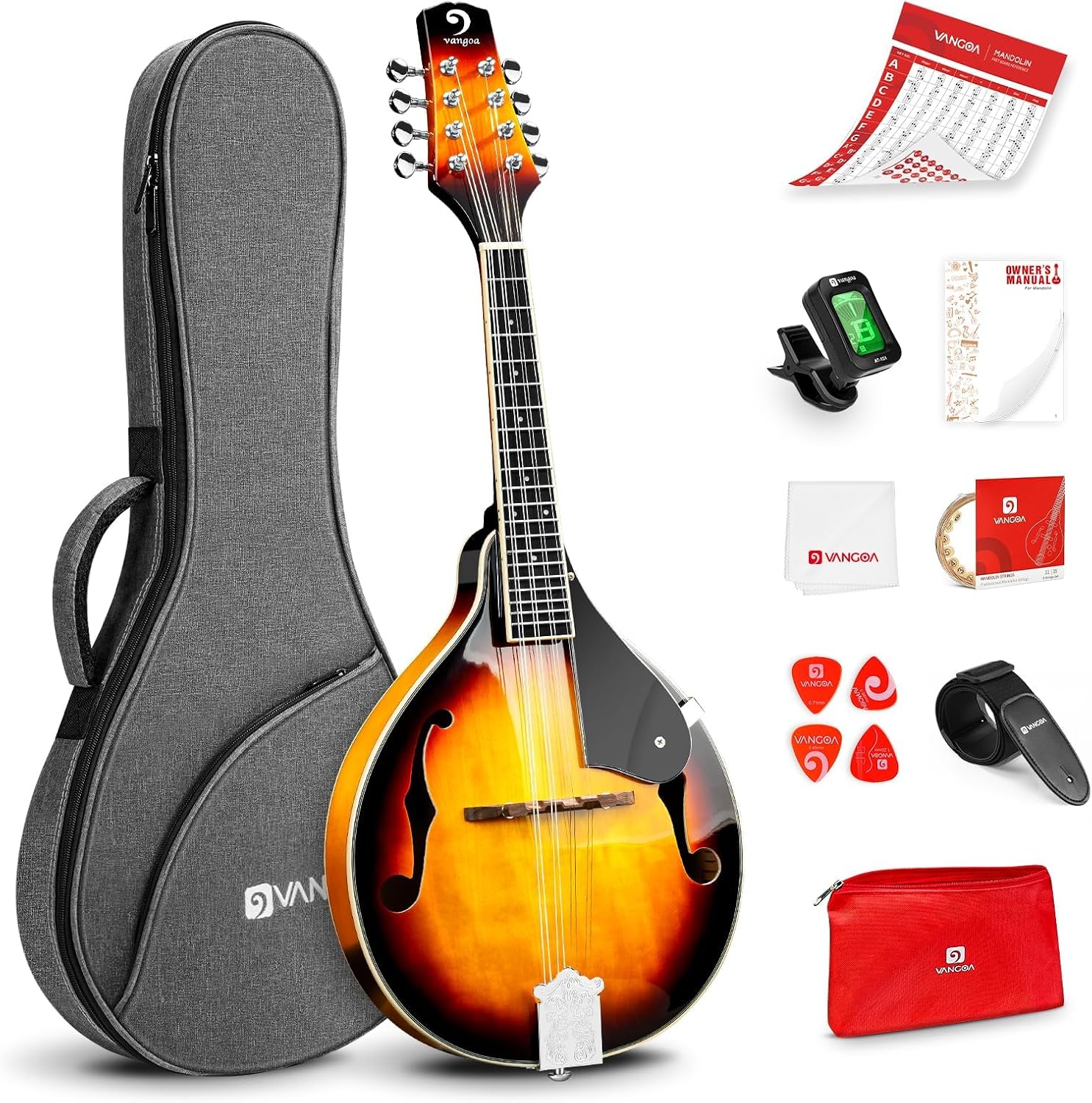 Vangoa Mandolin Musical Instrument A Style, Acoustic Mandolin Instrument Kit Italian 8