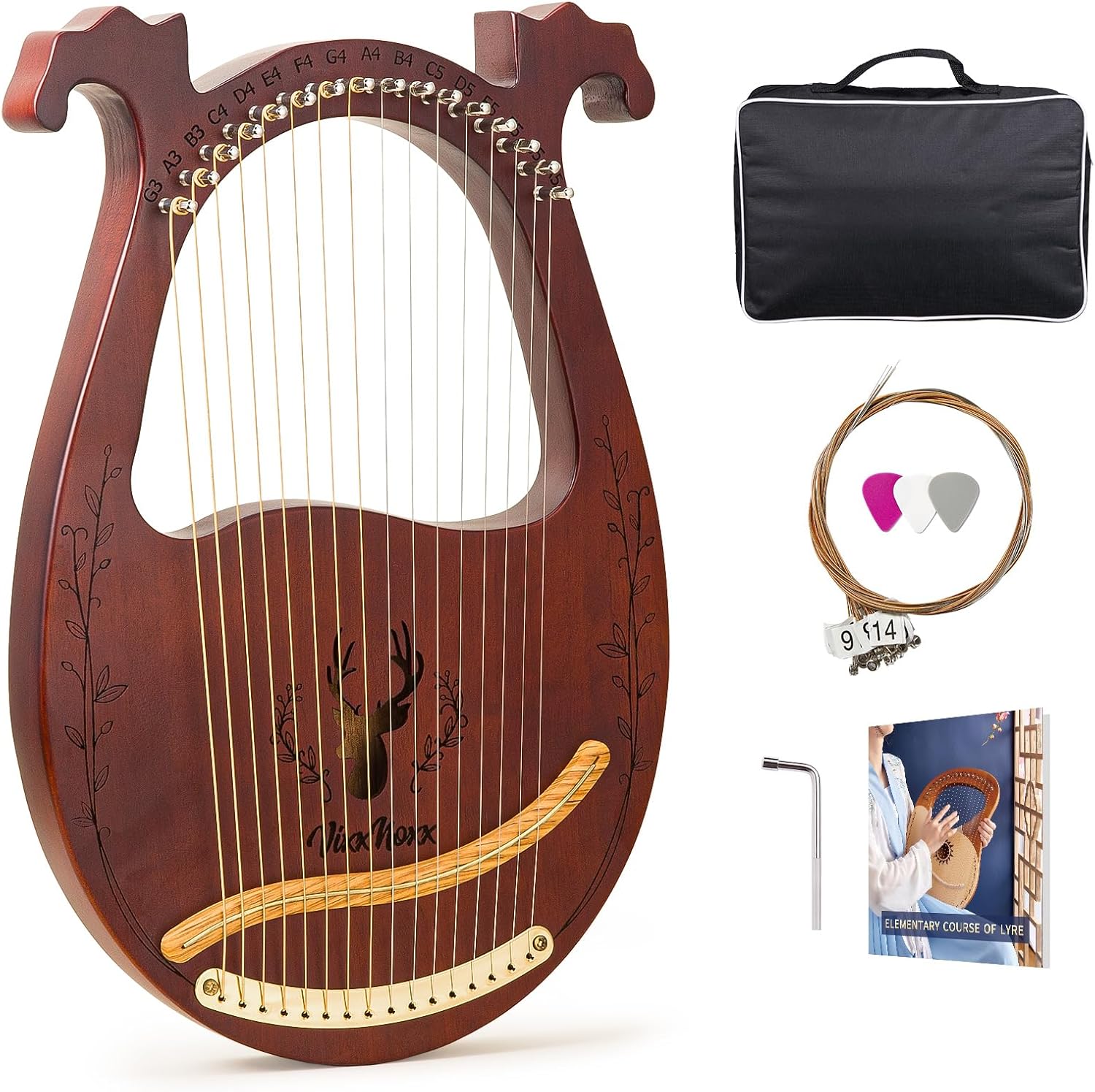 VixxNoxx Lyre Harp, 16-String Mahogany Lyra Harp Kit for Beginners Adults